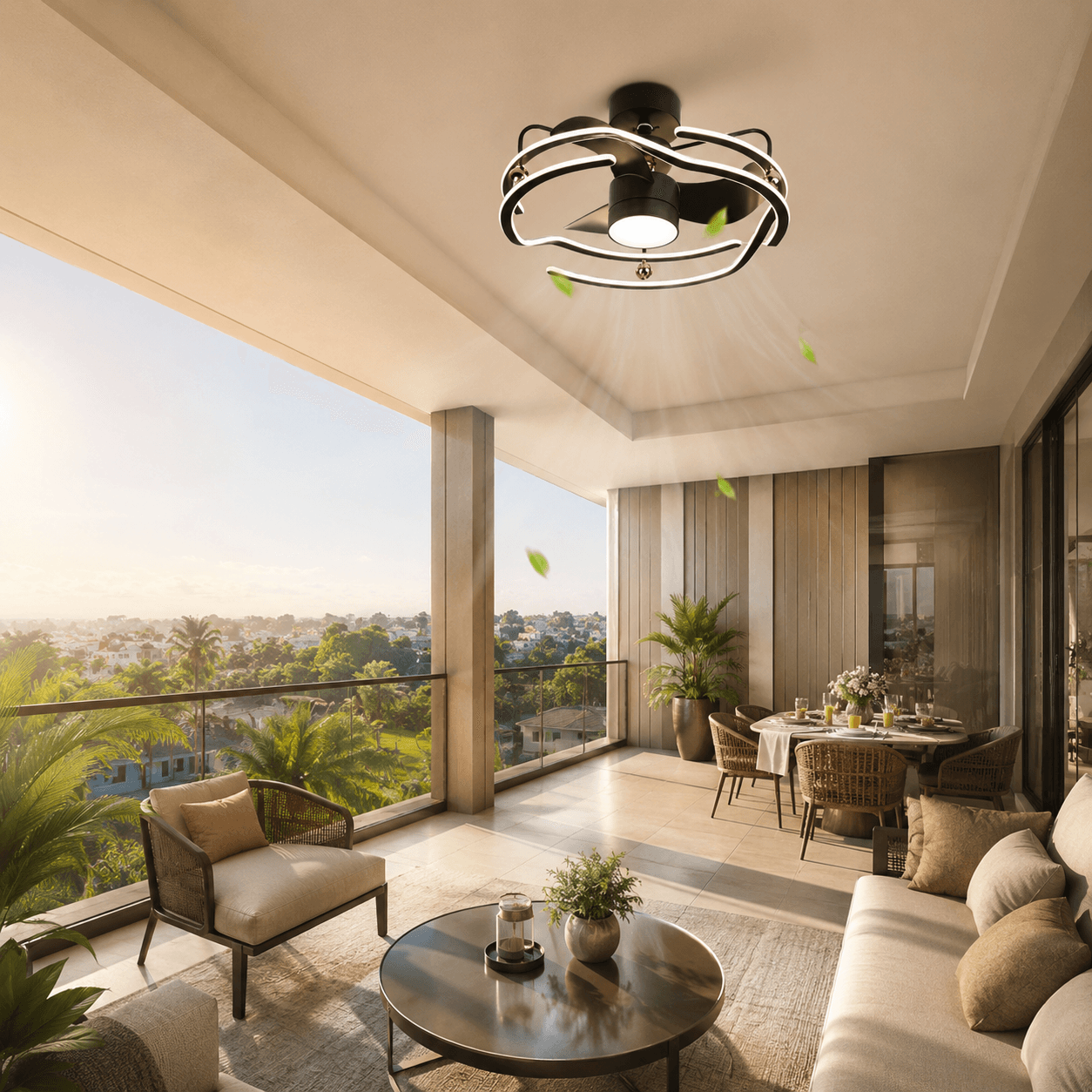 Modern Decorative LED Ceiling Fan with Light – 1070mm Black Acrylic Blade